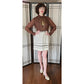 Vintage 60s Day Dress Brown Cream Long Sleeved