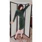 Vintage 80s Green Suede Dress Gold Button Back Firenze