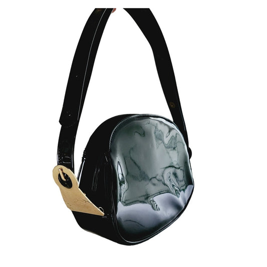 Vintage 60s Mod Black Purse Patent Leather Convertible Shoulder Bag