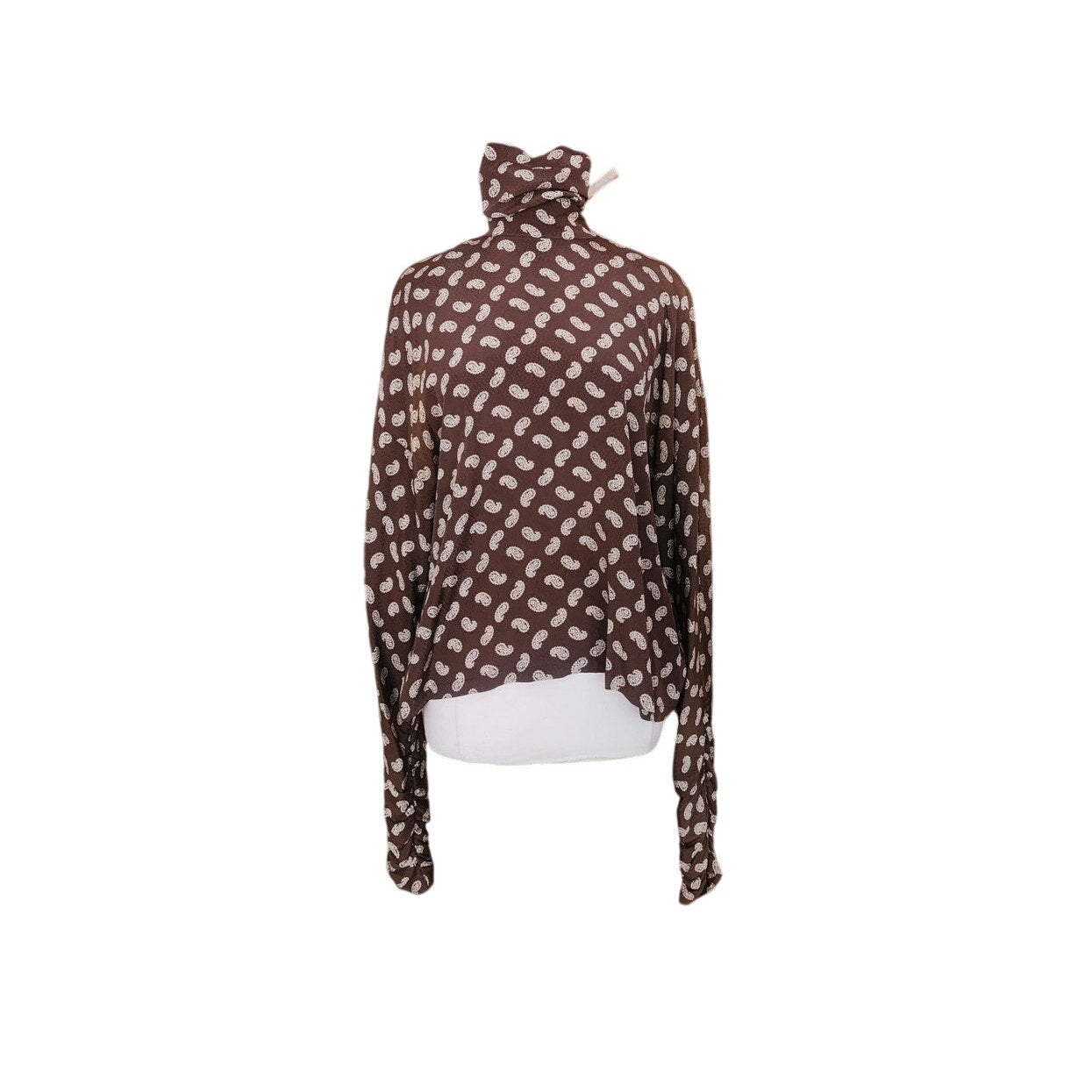 Vintage 80s GENNY Silkprint Blouse Tunic Paisley Print Brown White