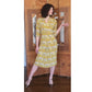 Vintage 40s Yellow Rayon Novelty Print Midi Dress XS