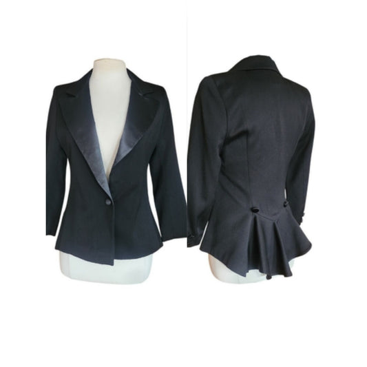Vintage 90s CLAUDE BERT Black Blazer Tuxedo Tailcoat Fishtail Jacket Satin Lapel