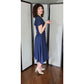 Vintage 40s Navy Blue Summer Dress White Buttons Shawl Collar