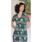 Vintage 40s Rayon Dress Green Pink Novelty Print Ancient Greek Greece Classical Art