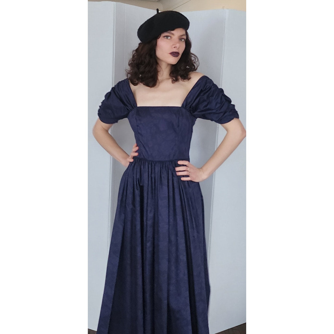 Vintage 80s Laura Ashley Dress Midnight Blue Damask Print / S RareJule Vintage Vintage 80s Laura Ashley Dress Midnight Blue Damask Print / S RareJule Vintage
