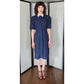 Vintage 80s Krizia Dress Navy Blue White Micro Dot Print White Collar
