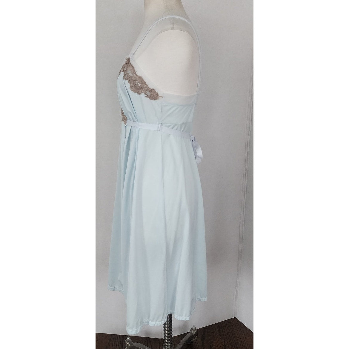 Vintage 50s Lingerie Blue Lace Slip Dress Nightgown Negligee