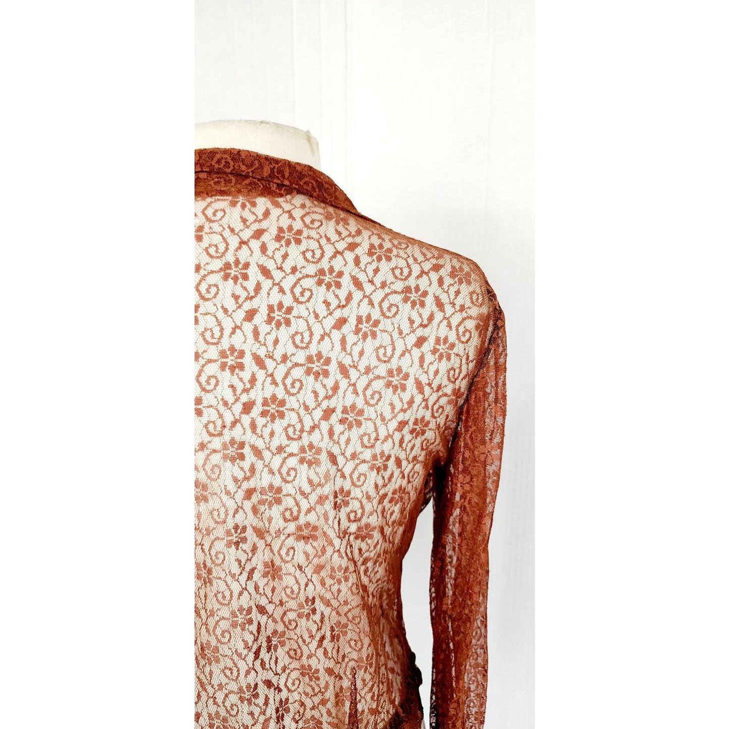 Vintage 70s Brown Lace Sheer Shirt