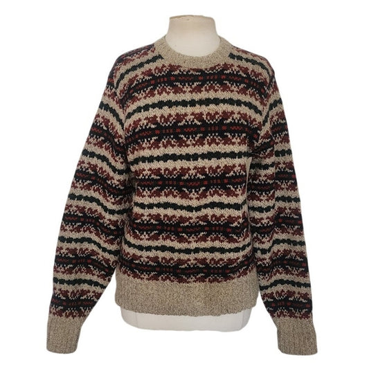 Vintage 1990s Eddie Bauer Ski Sweater Mens Geometric Multicolored Snowflake Chunky Wool Pullover