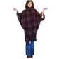 Vintage 90s Purple Wool Plaid Poncho Cloak Coat Cape w/Scarf