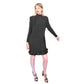 Vintage 1980s Galanos Dress Black Silk Crepe Mock Neck Pintuck Skirt Ruffle Hem