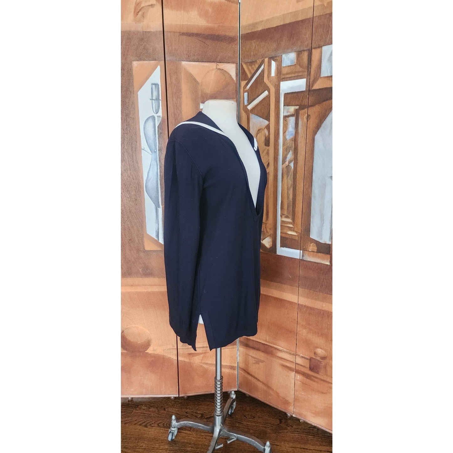 Vintage 90s Sonia Rykiel Tunic or Mini Dress Navy Blue Knit Sailor Collar Long Sleeved 42