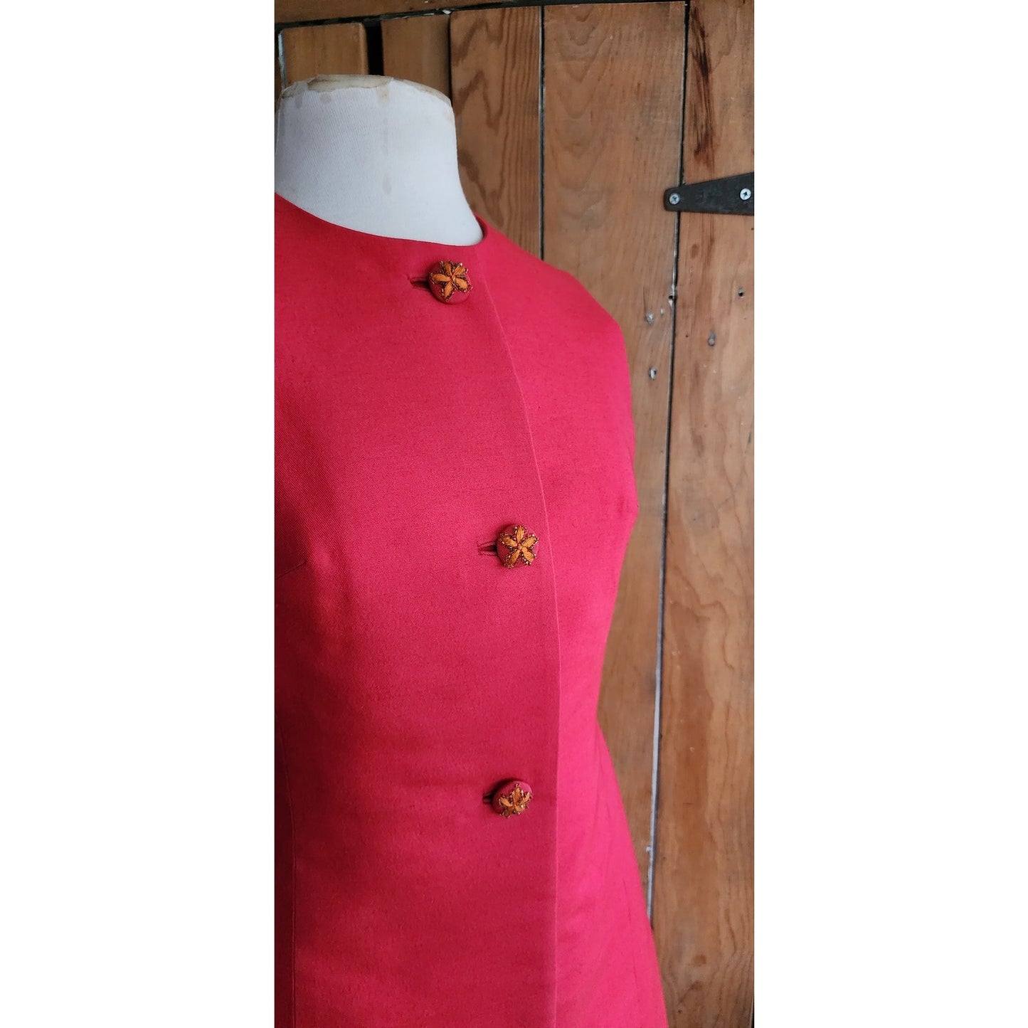 Vintage 60s Red Wool Mod Duster Long Vest Tunic Custom Made