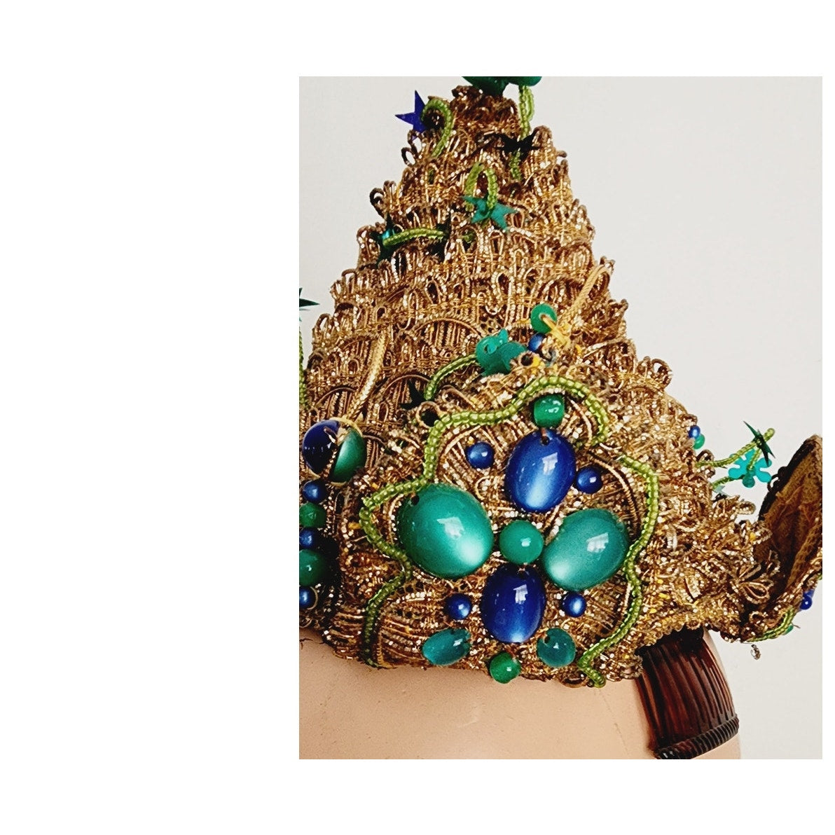 Vintage 50s Bes-Ben Hat Golden Pagoda Beaded Cone Style