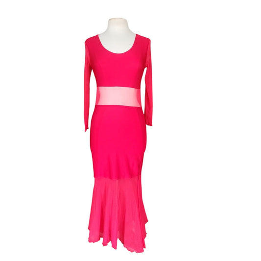 Vintage 90s Red Party Dress Long Bodycon Sheer Panels / Halla / S