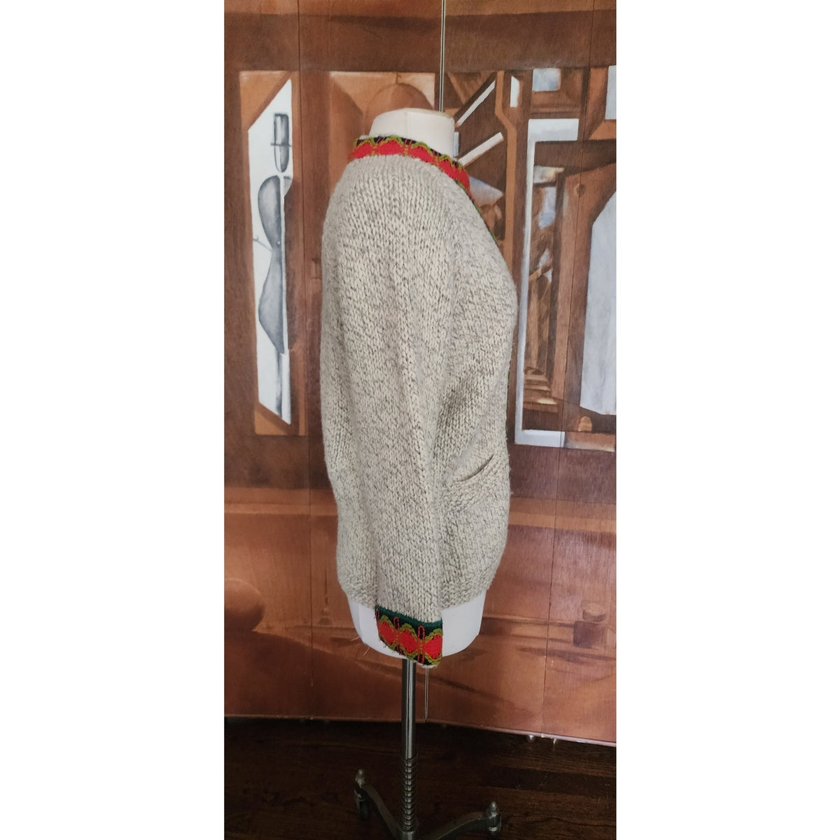 Vintage 1970s Brooks Brothers Cardigan Nordic Clasp Sweater Beige Wool Denmark Danish