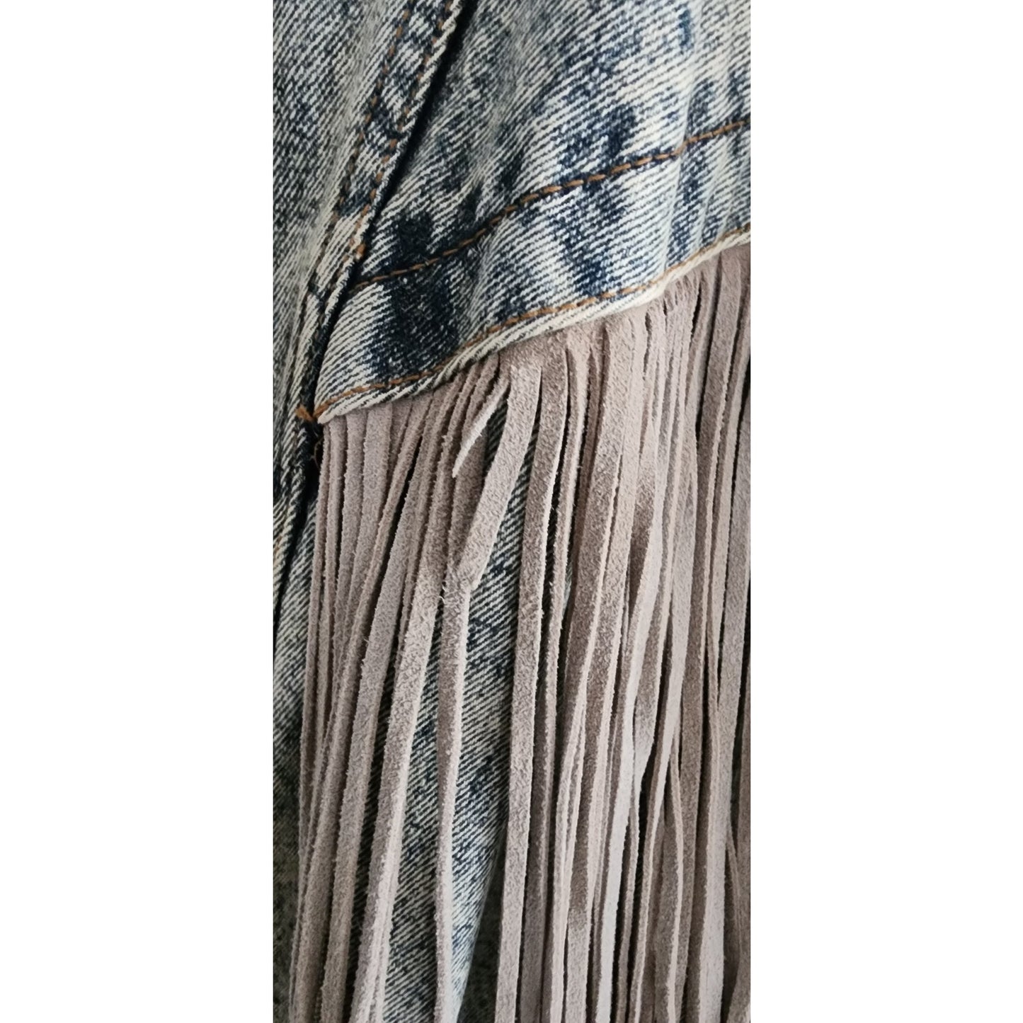 Vintage 80s Rock Creek Trading Co Acid Wash Denim Jacket PLUS SIZE Leather Fringe, Western Style