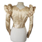 Victorian Ball Gown Bodice Top Jacket Puff Ruffled Sleeves Cream Silk Lace Embroidery 1880s 1890s