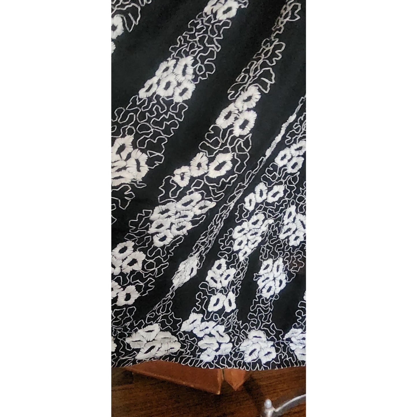 Vintage 1950s Patio Dress Black + White Embroidery Spaghetti Straps / S