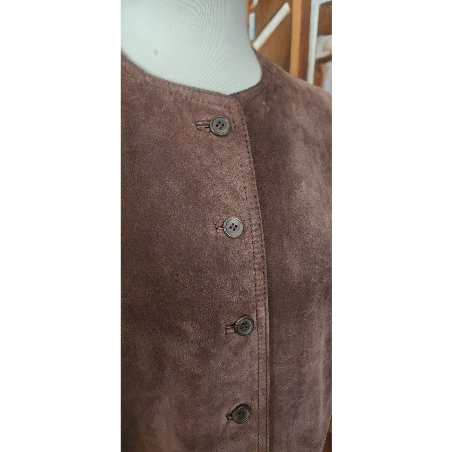 Vintage 1990s Cropped Blazer Brown Suede Jacket Carroll Reed Large