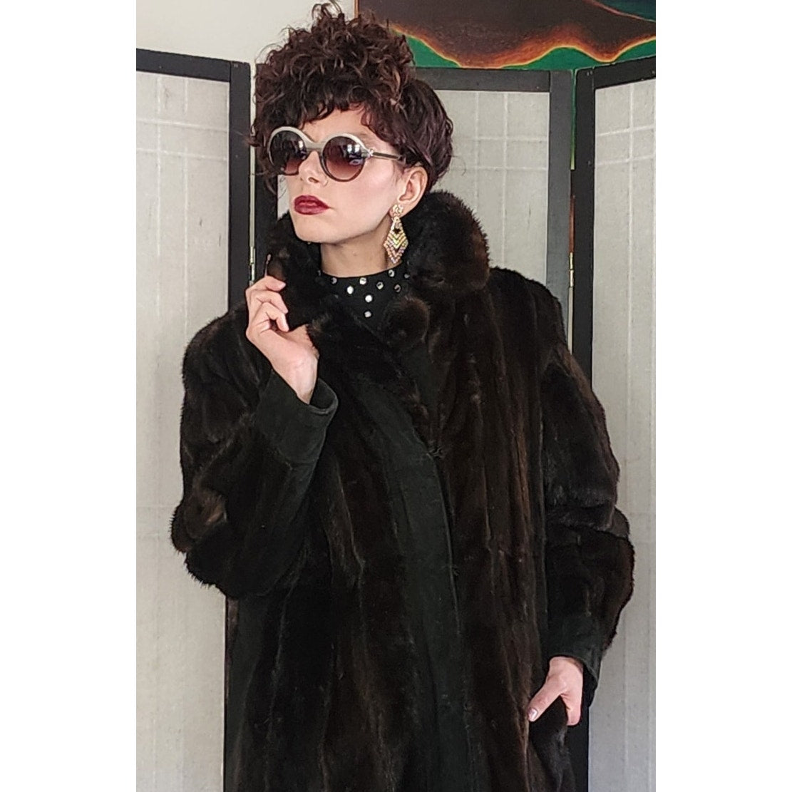 70s Brown Mink Fur Jacket w/Black Suede Panels Lacritz & Picus