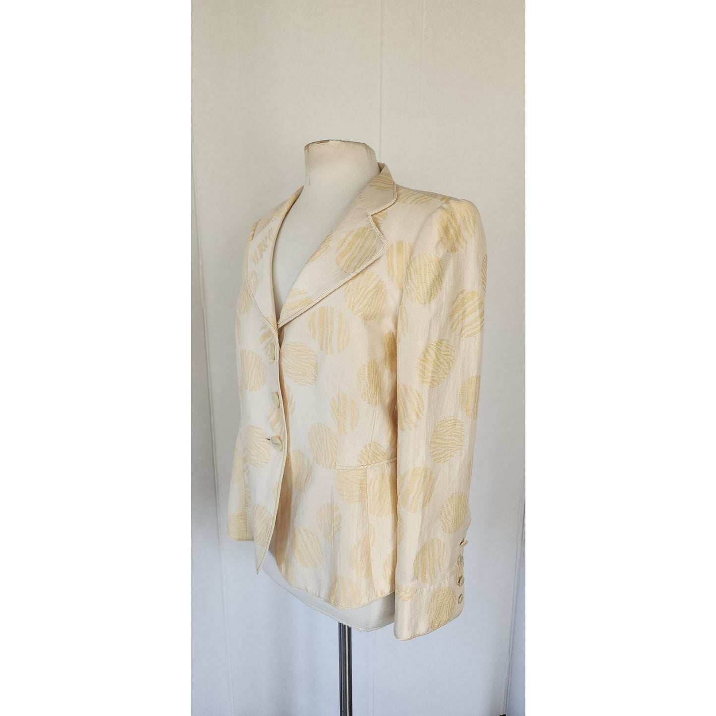 Vintage 2000s Armani Collezioni Blazer Cream Gold Print Flax Silk Print / L