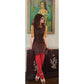 Vintage 1960s Embroidered Dress Red on Black Crescent Moon / Medium