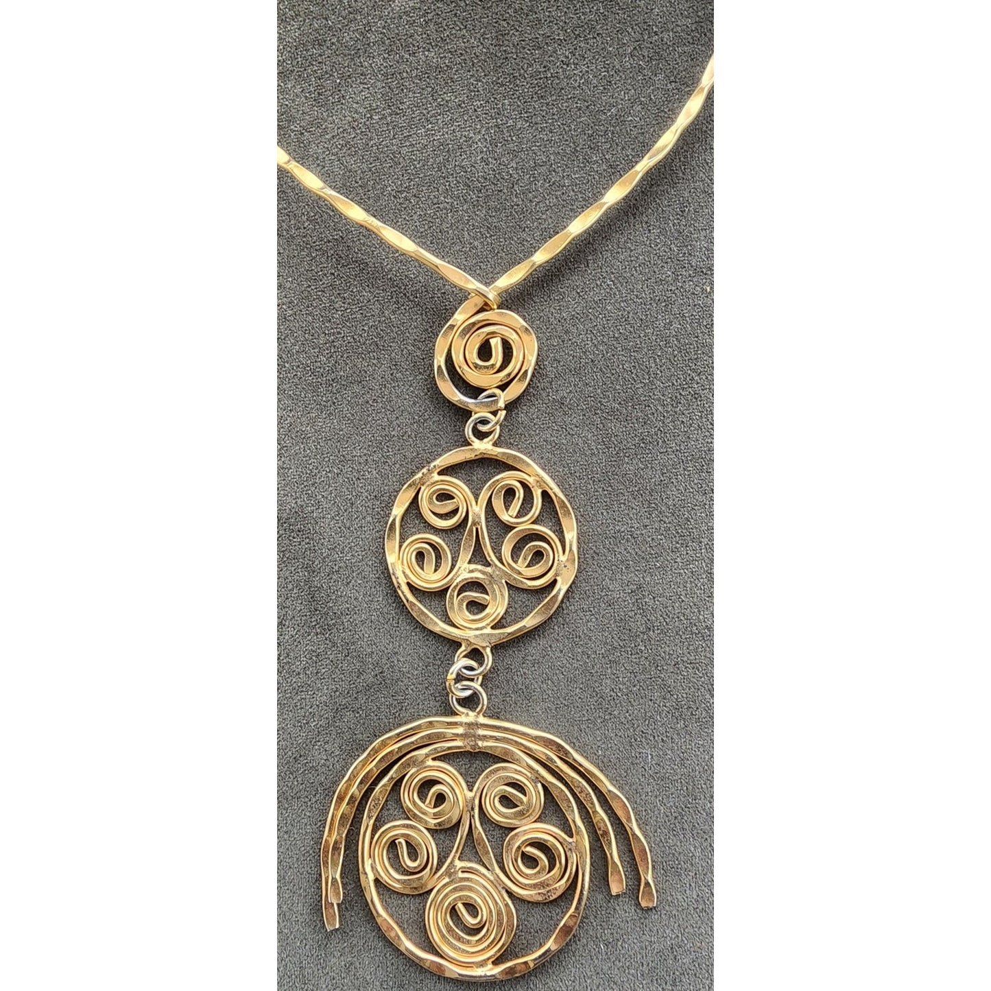 Vintage 1970s Gold Necklace Spiral Disc Cascade Ancient Greek Style