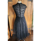Vintage 50s Black Party Dress Tulle Lace Rhinestones M