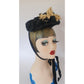 Antique Victorian Hat Black Satin w/Cream Silk Flowers