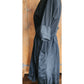 Vintage 50s Black Satin Dress Button Front Short Sleeves