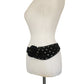 Leather Shop Belt Black Leather Studded Asymmetric Front Elastic Waist Gold Tone