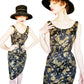 Vintage 1960s Cocktail Dress Black Gold Floral Beaded Brocade Sleeveless Wiggle Party Dress Ornate S