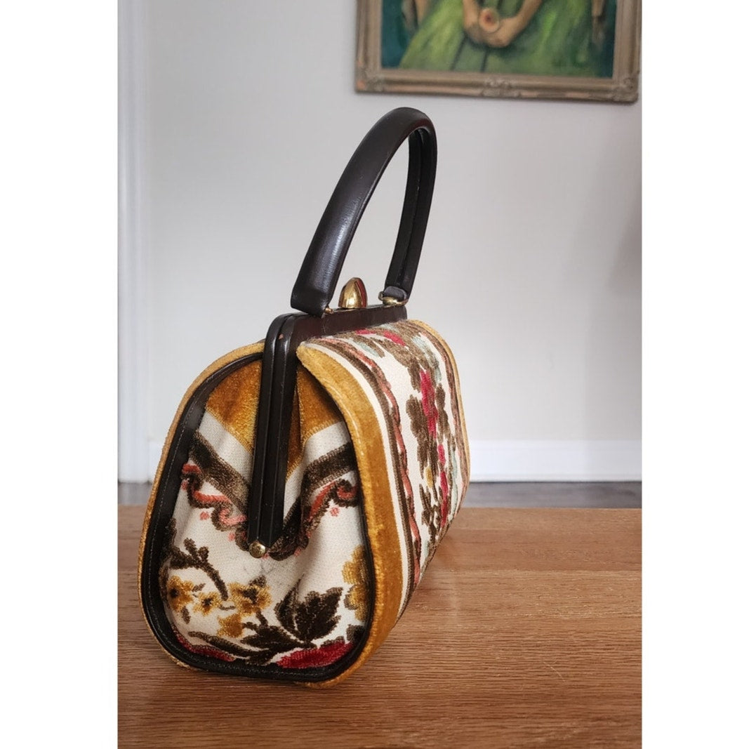 Vintage Tapestry Handbag Milch Floral Chenille Brocade Boho Purse