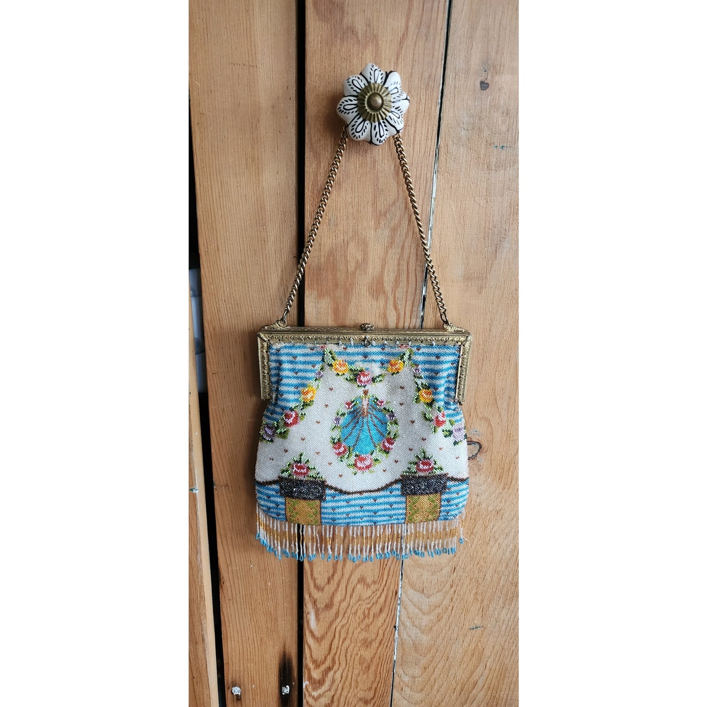 Antique Art Nouveau Bag Micro Beaded Edwardian Purse w/Fringe