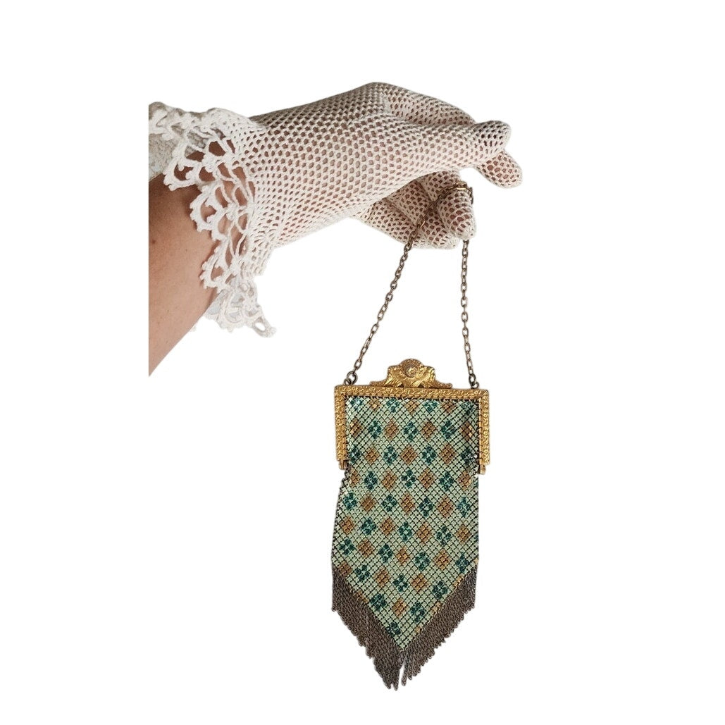 Antique 20s Mesh Purse Green Art Deco Evening Bag Mandalian