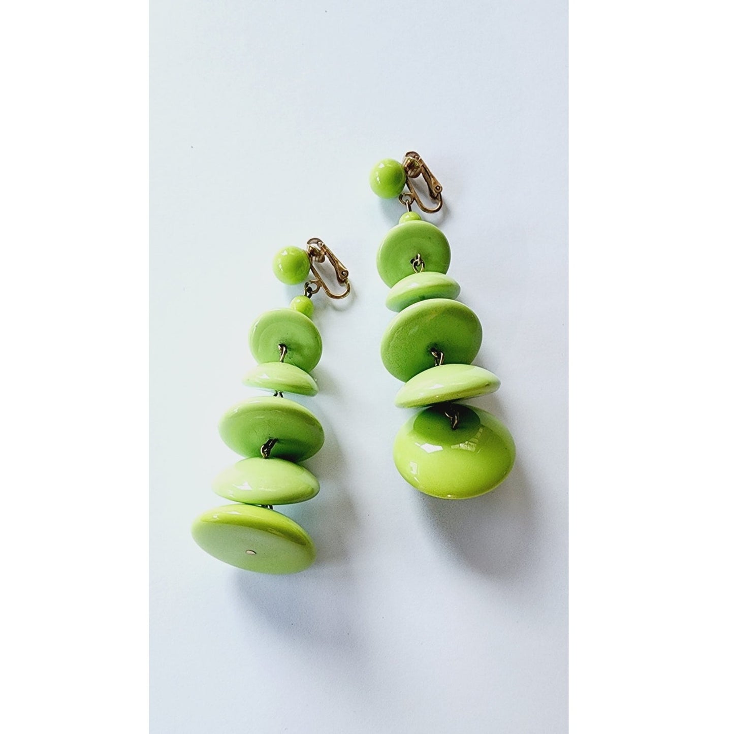 Vintage 60s Green Dangle Earring Clips Oversized Mod