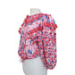 Vintage 80s Diane Freis Blouse Bold Print Poly Georgette Ruffles Pink Red