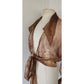 Vintage 90s Sheer Organza Blouse Jacket Copper Brown Sash Tie Belt