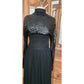 Vintage 1970s Black Maxi Dress Silk Knit Sequined Lurex Pat Sandler Dress Long Sleeve S
