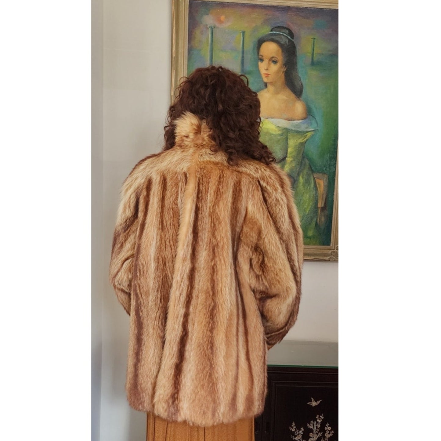 Vintage 1970s Fox Fur Jacket Hip Length Striped Boho / L