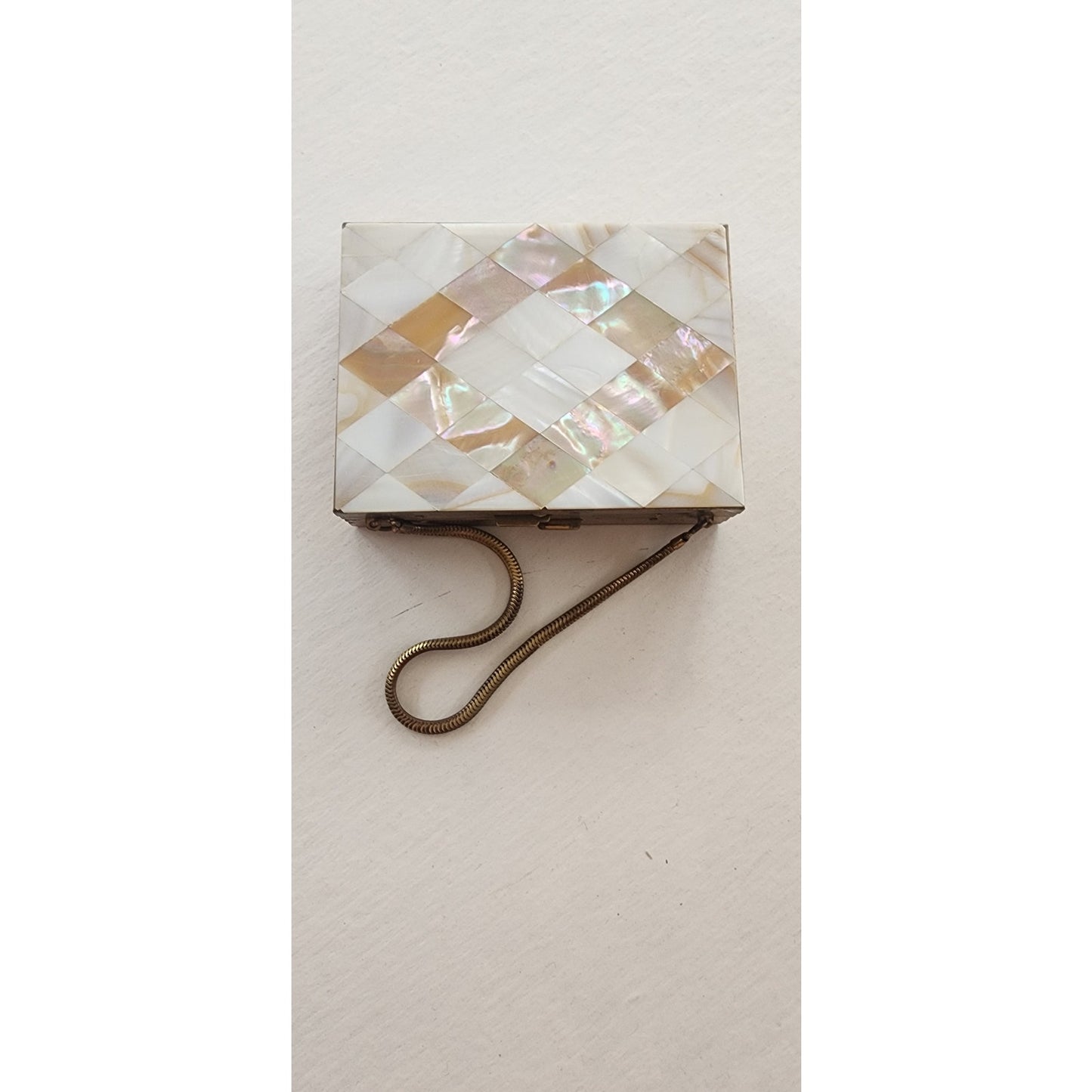 Vintage 50s Compact Purse Makeup Case Mother of Pearl