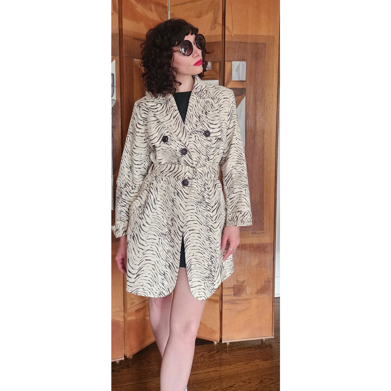 Vintage 80s Animal Print Jacket Short Trench Zebra Coat Baxis
