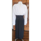 Vintage 80s Neo Edwardian Dress White Ruched Top Black Skirt Long Sleeves / M