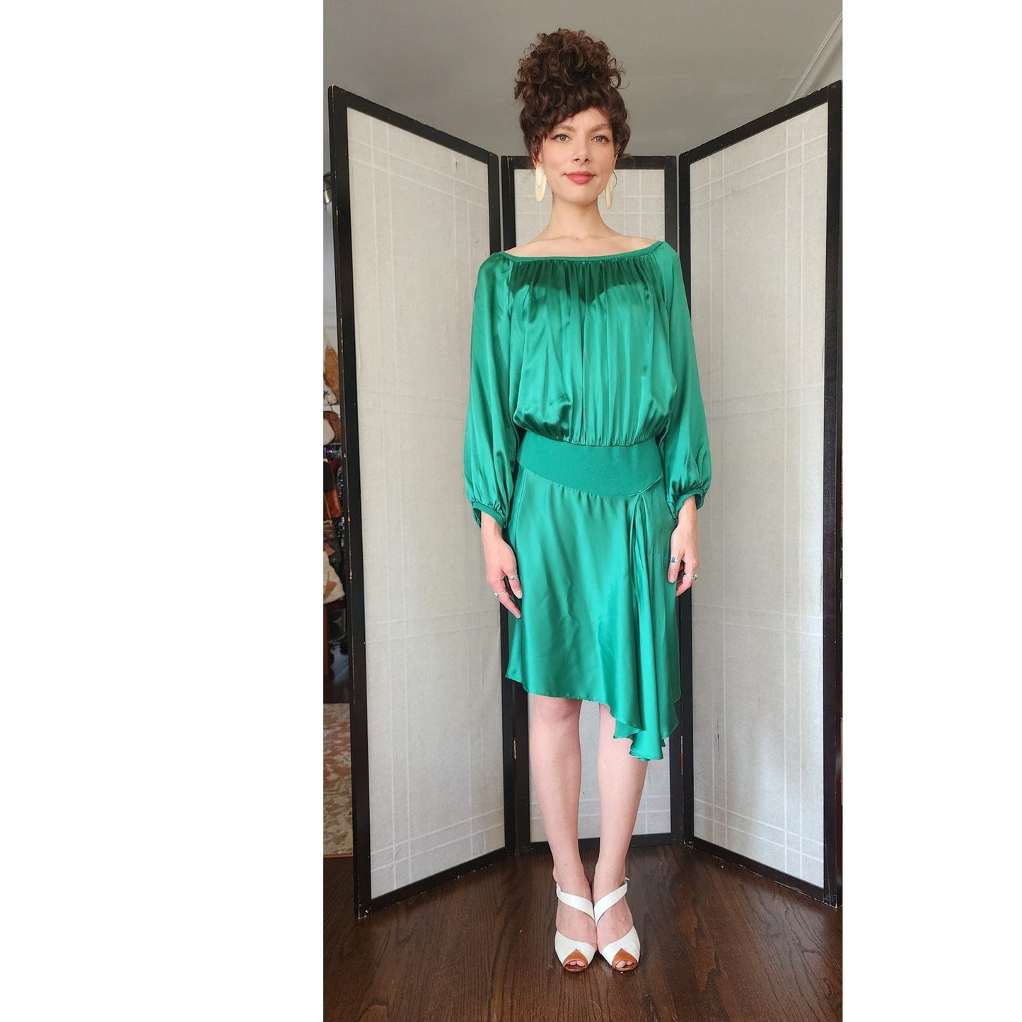 Yves Saint Laurent Green Silk Dress Asymmetrical Hem NWT