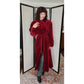 Vintage 80s Red Velvet Coat Raglan Sleeves, Belted