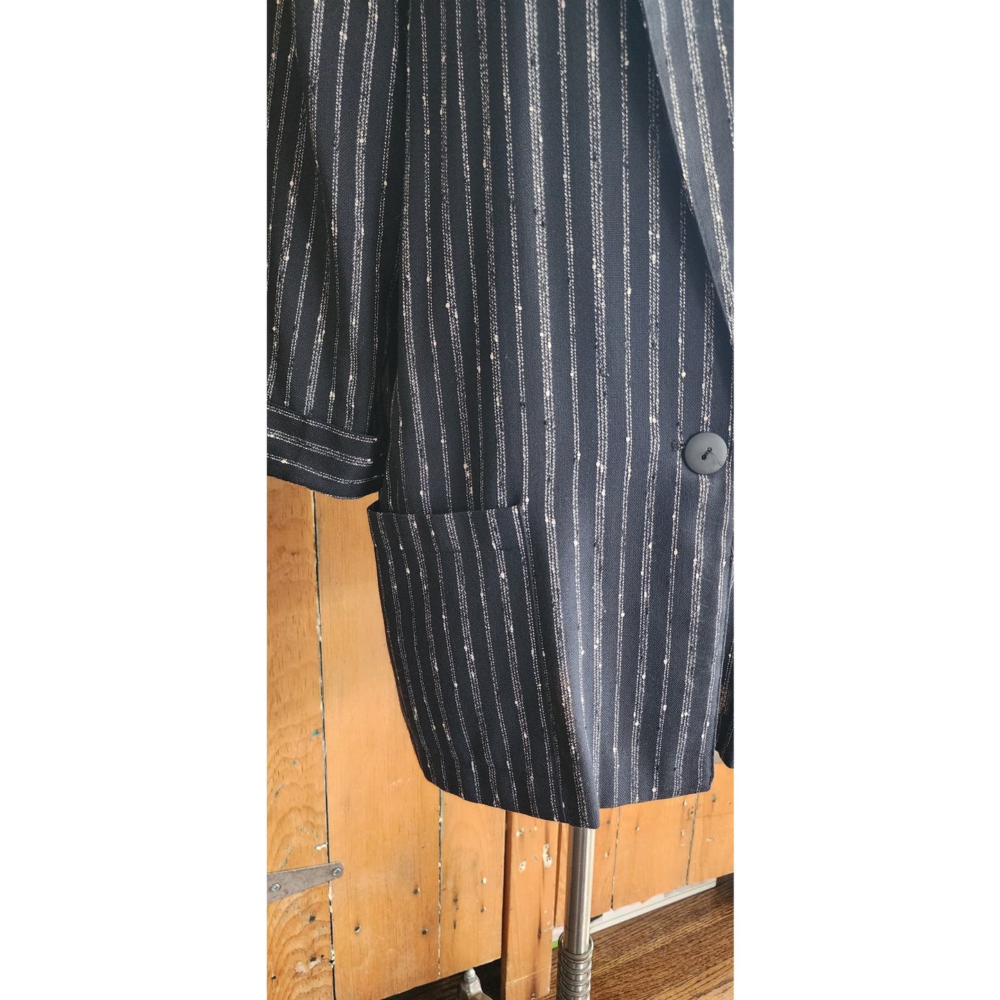 Vintage 80s Blazer Black Pinstripe Print by Mitchell