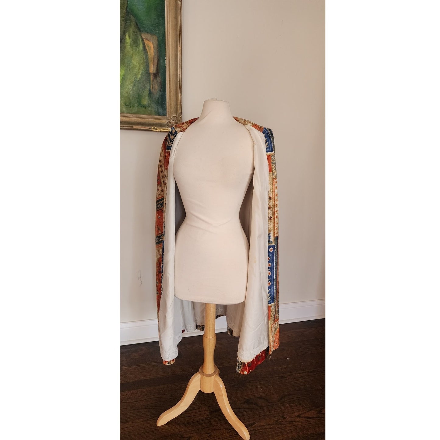 Vintage 1960s Velvet Cape Printed Tapestry Cloak Patchwork Carpet Design