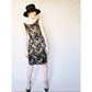 Vintage 1960s Cocktail Dress Black Gold Floral Beaded Brocade Sleeveless Wiggle Party Dress Ornate S