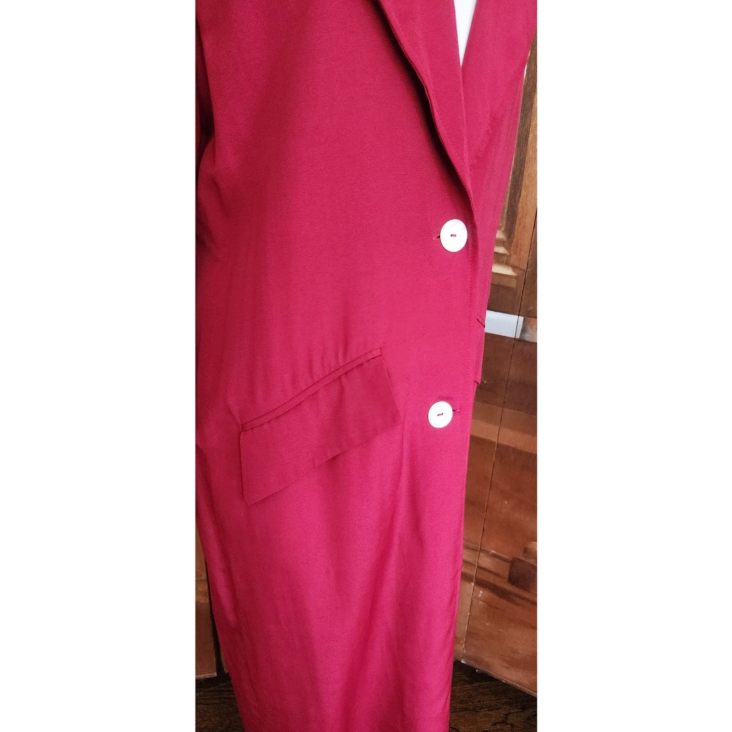 Vintage 90s Burgundy Red Spring Coat Rayon with White Buttons / M